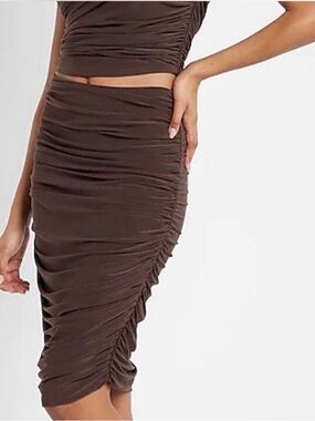 Express brown ruched bodycon skirt